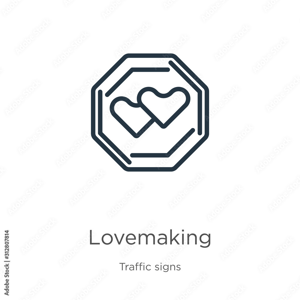 Lovemaking icon. Thin linear lovemaking outline icon isolated on white background from traffic signs collection. Line vector sign, symbol for web and mobile Lovemaking icon. Thin linear lovemaking outline icon isolated on white background from traffic signs collection. Line vector sign, symbol for web and mobile