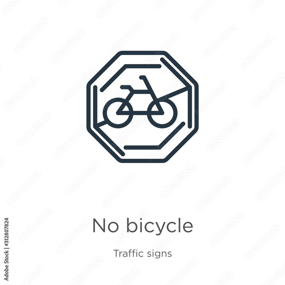 No bicycle icon. Thin linear no bicycle outline icon isolated on white background from traffic signs collection. Line vector sign, symbol for web and mobile No bicycle icon. Thin linear no bicycle outline icon isolated on white background from traffic signs collection. Line vector sign, symbol for web and mobile