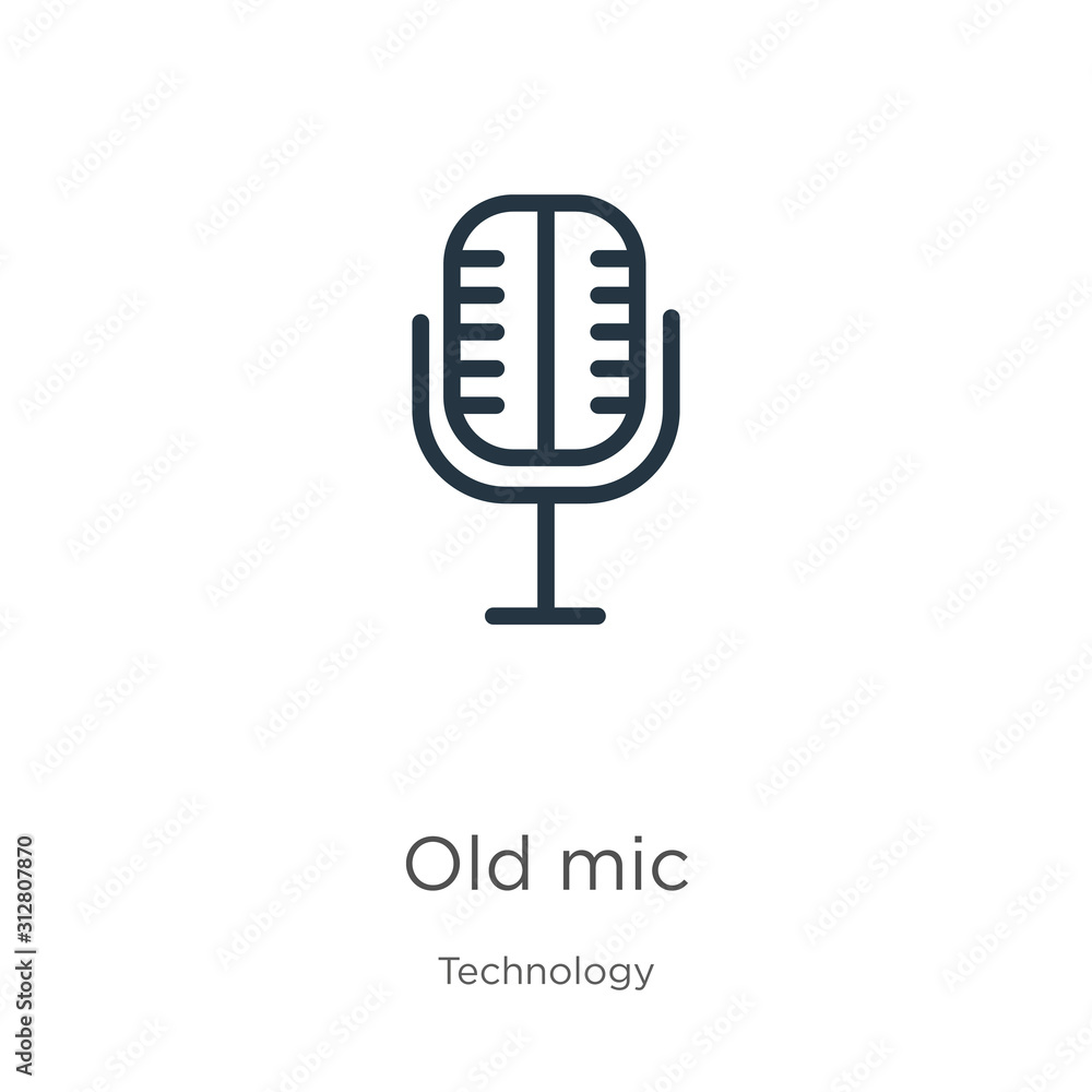 Old mic icon. Thin linear old mic outline icon isolated on white background from technology collection. Line vector sign, symbol for web and mobile Old mic icon. Thin linear old mic outline icon isolated on white background from technology collection. Line vector sign, symbol for web and mobile