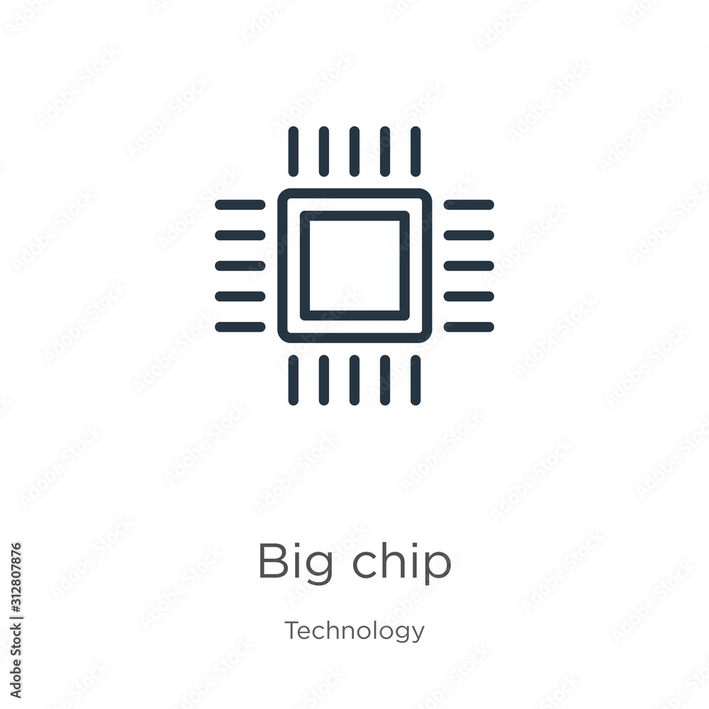 Big chip icon. Thin linear big chip outline icon isolated on white background from technology collection. Line vector sign, symbol for web and mobile Big chip icon. Thin linear big chip outline icon isolated on white background from technology collection. Line vector sign, symbol for web and mobile