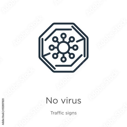 No virus icon. Thin linear no virus outline icon isolated on white background from traffic signs collection. Line vector sign, symbol for web and mobile