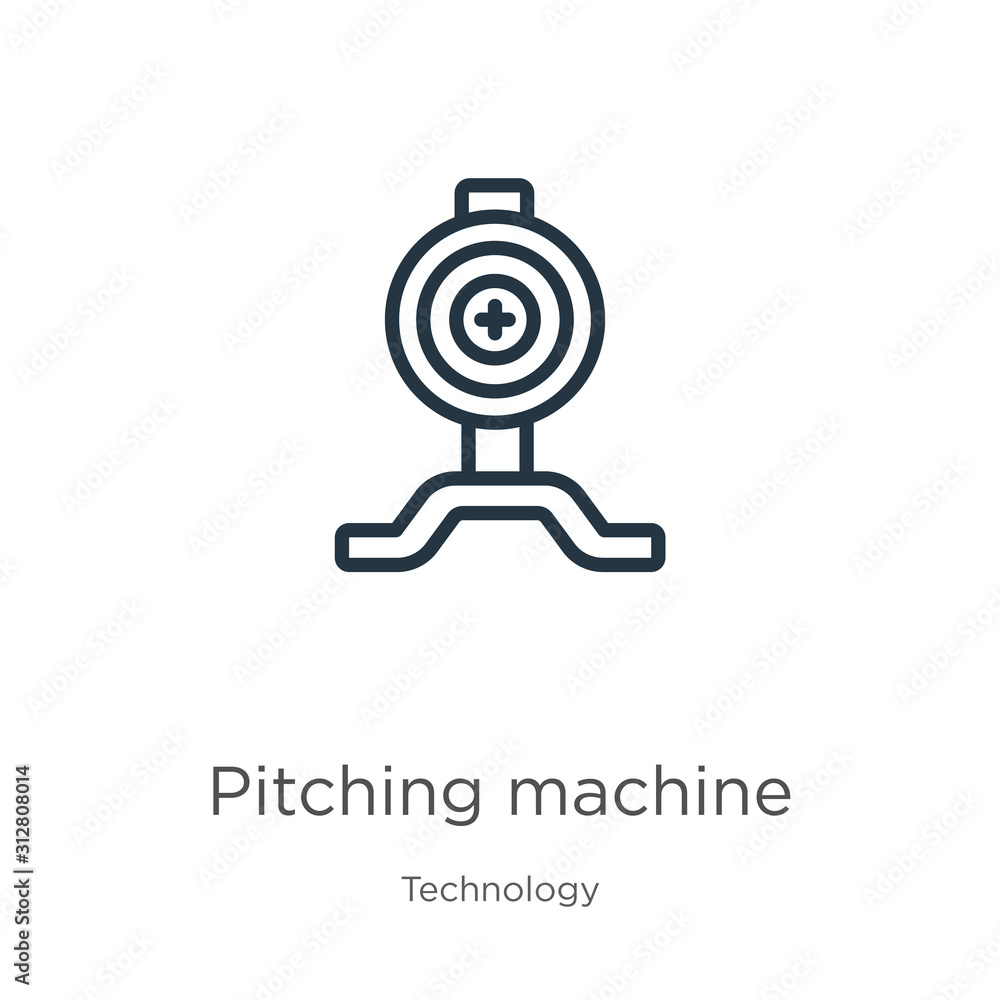 Pitching machine icon. Thin linear pitching machine outline icon isolated on white background from technology collection. Line vector sign, symbol for web and mobile Pitching machine icon. Thin linear pitching machine outline icon isolated on white background from technology collection. Line vector sign, symbol for web and mobile