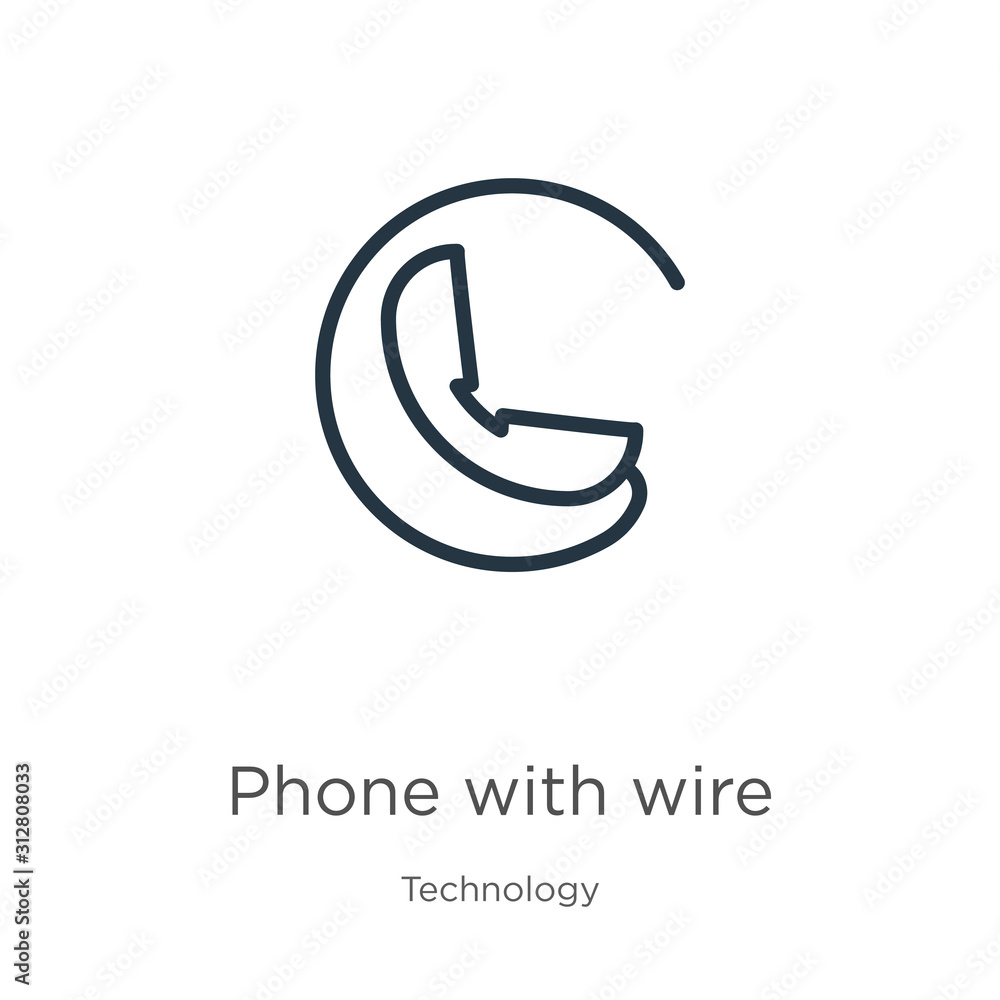 Phone with wire icon. Thin linear phone with wire outline icon isolated on white background from technology collection. Line vector sign, symbol for web and mobile Phone with wire icon. Thin linear phone with wire outline icon isolated on white background from technology collection. Line vector sign, symbol for web and mobile