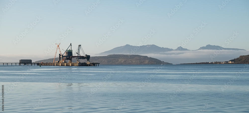 A Wide Panorama taking in Hunterston Jetty with Arran in the far Distance A Wide Panorama taking in Hunterston Jetty with Arran in the far Distance