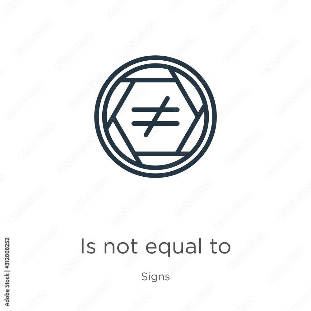 Is not equal to symbol icon. Thin linear is not equal to symbol outline icon isolated on white background from signs collection. Line vector sign, symbol for web and mobile Is not equal to symbol icon. Thin linear is not equal to symbol outline icon isolated on white background from signs collection. Line vector sign, symbol for web and mobile