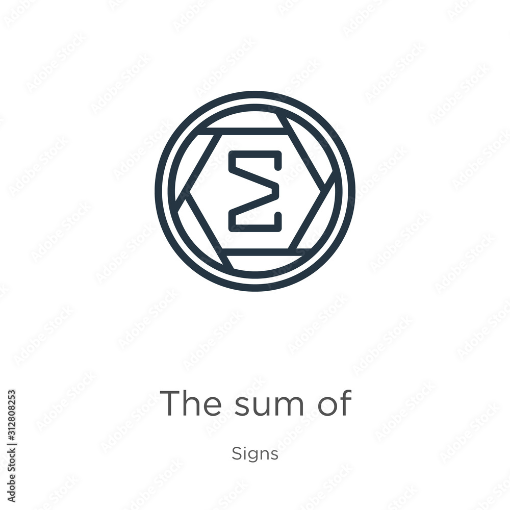 The sum of symbol icon. Thin linear the sum of symbol outline icon isolated on white background from signs collection. Line vector sign, symbol for web and mobile The sum of symbol icon. Thin linear the sum of symbol outline icon isolated on white background from signs collection. Line vector sign, symbol for web and mobile