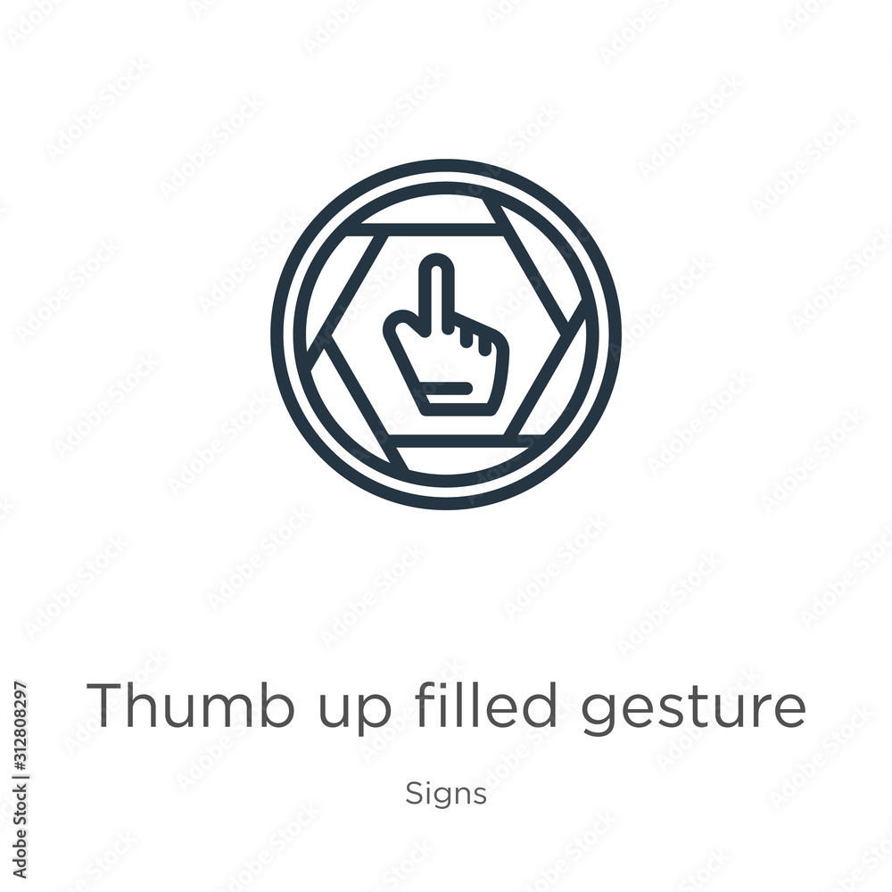 Thumb up filled gesture icon. Thin linear thumb up filled gesture outline icon isolated on white background from signs collection. Line vector sign, symbol for web and mobile Thumb up filled gesture icon. Thin linear thumb up filled gesture outline icon isolated on white background from signs collection. Line vector sign, symbol for web and mobile