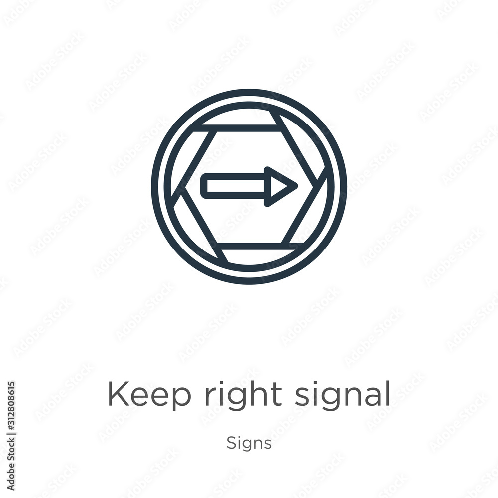 Keep right signal icon. Thin linear keep right signal outline icon isolated on white background from signs collection. Line vector sign, symbol for web and mobile Keep right signal icon. Thin linear keep right signal outline icon isolated on white background from signs collection. Line vector sign, symbol for web and mobile