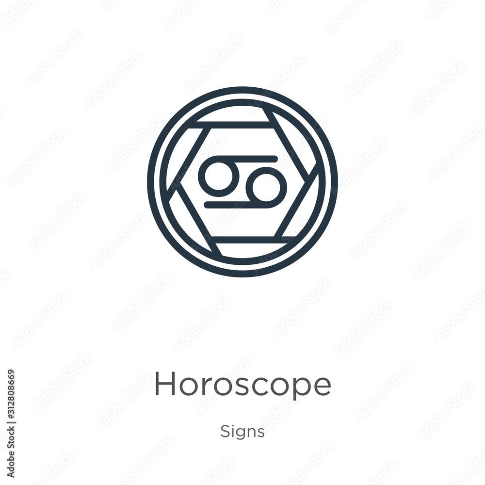 Horoscope icon. Thin linear horoscope outline icon isolated on white background from signs collection. Line vector sign, symbol for web and mobile Horoscope icon. Thin linear horoscope outline icon isolated on white background from signs collection. Line vector sign, symbol for web and mobile