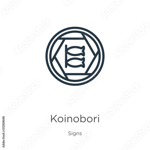 Koinobori icon. Thin linear koinobori outline icon isolated on white background from signs collection. Line vector sign, symbol for web and mobile