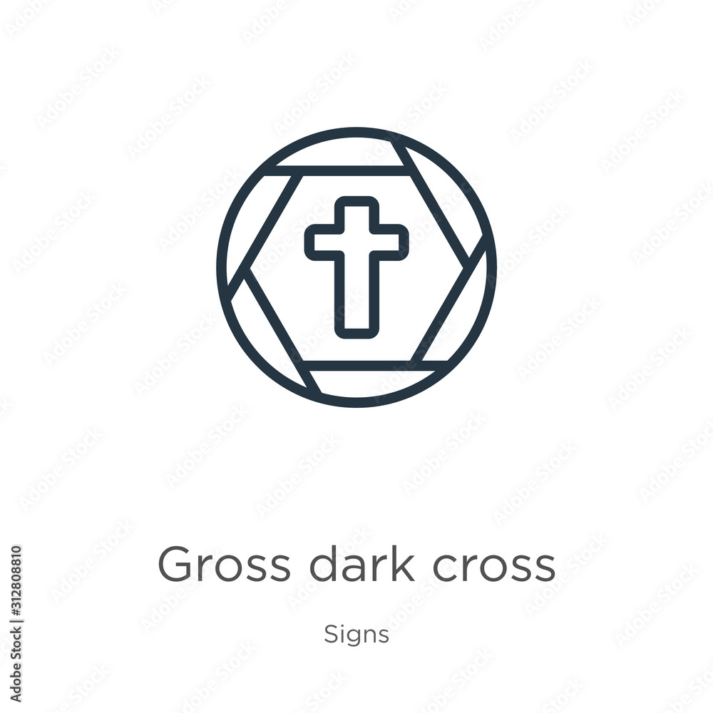 Gross dark cross icon. Thin linear gross dark cross outline icon isolated on white background from signs collection. Line vector sign, symbol for web and mobile Gross dark cross icon. Thin linear gross dark cross outline icon isolated on white background from signs collection. Line vector sign, symbol for web and mobile