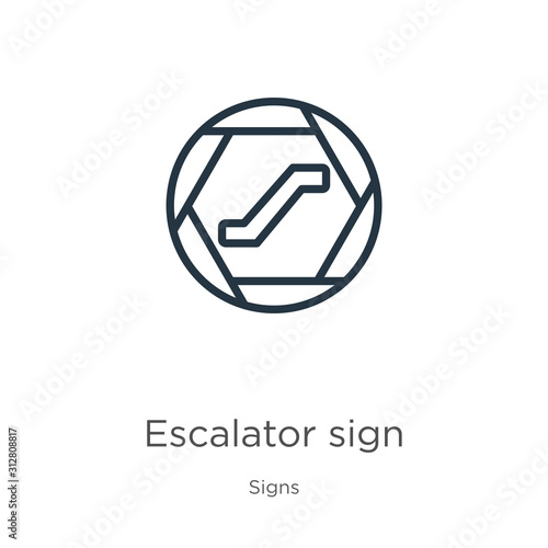 Escalator sign icon. Thin linear escalator sign outline icon isolated on white background from signs collection. Line vector sign, symbol for web and mobile