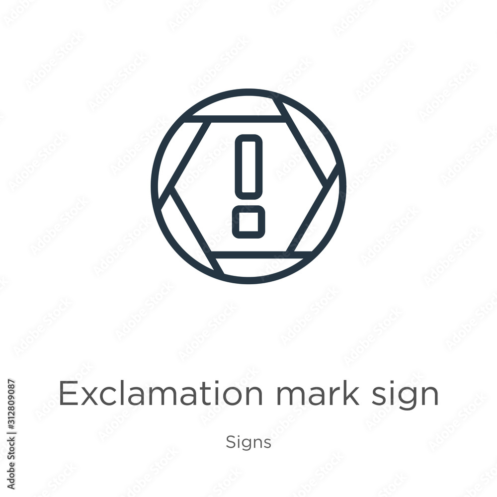 Obraz premium Exclamation mark sign icon. Thin linear exclamation mark sign outline icon isolated on white background from signs collection. Line vector sign, symbol for web and mobile