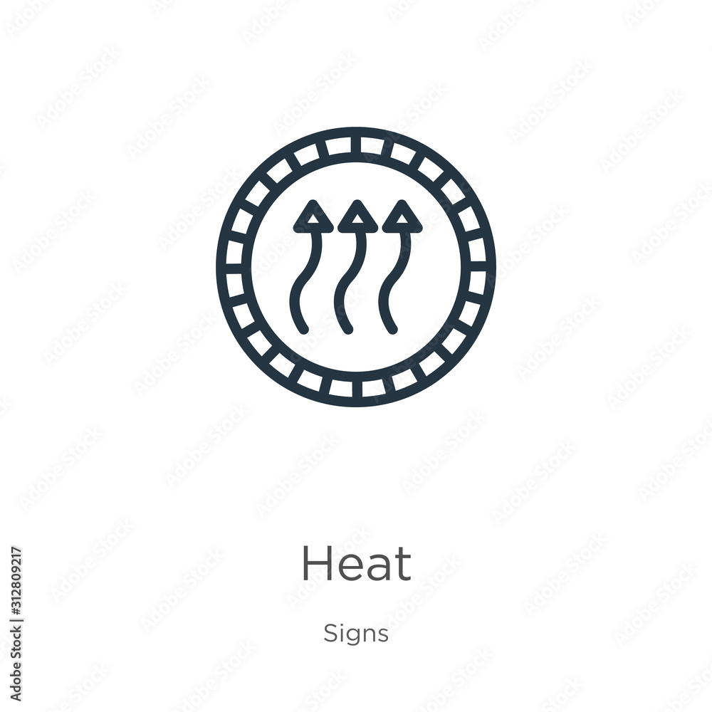 Heat icon. Thin linear heat outline icon isolated on white background from signs collection. Line vector sign, symbol for web and mobile Heat icon. Thin linear heat outline icon isolated on white background from signs collection. Line vector sign, symbol for web and mobile