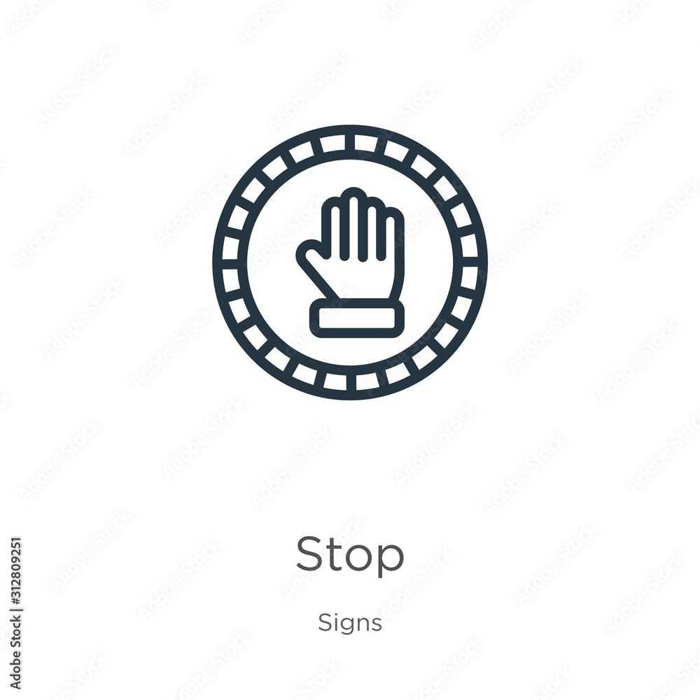 Stop icon. Thin linear stop outline icon isolated on white background from signs collection. Line vector sign, symbol for web and mobile