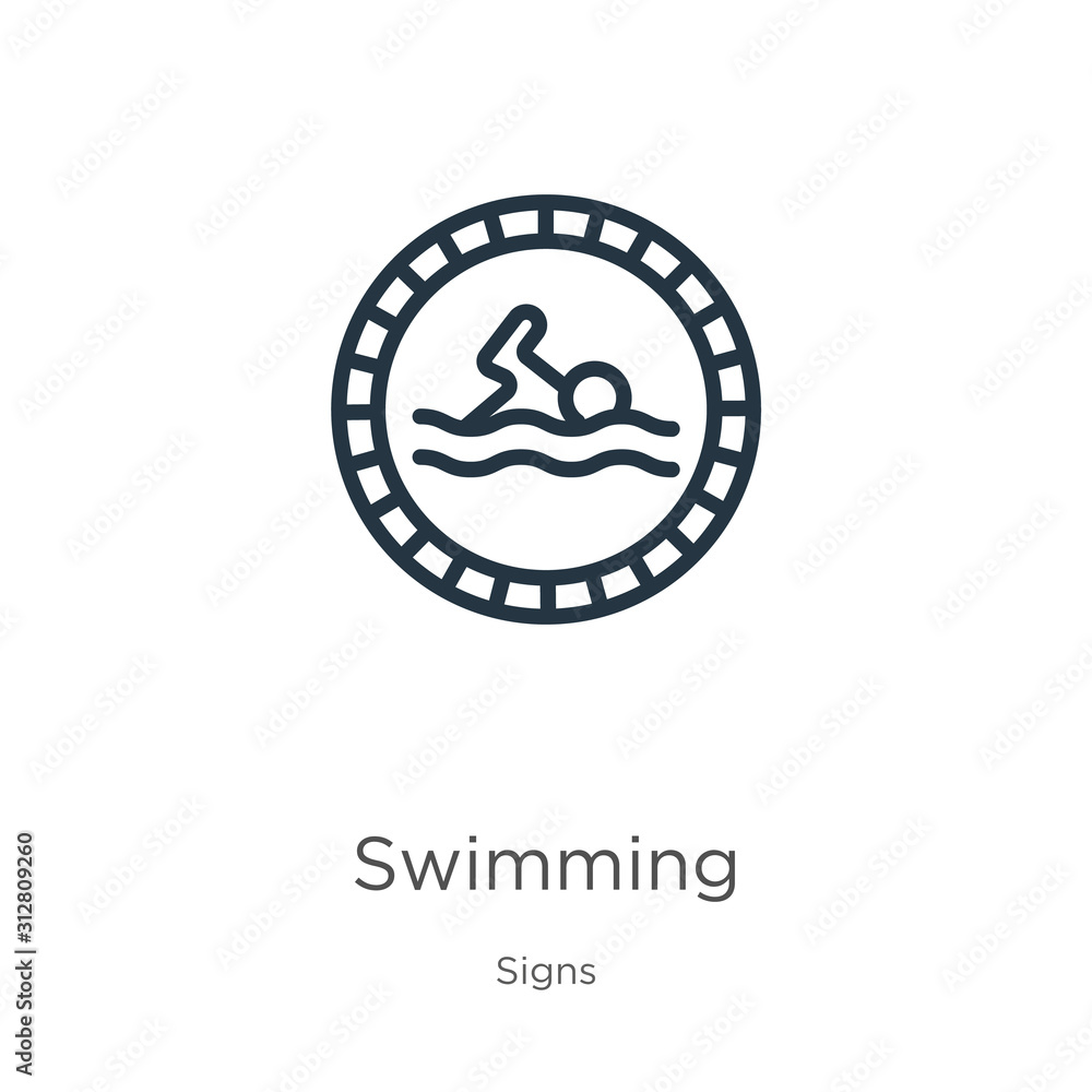 Swimming icon. Thin linear swimming outline icon isolated on white background from signs collection. Line vector sign, symbol for web and mobile Swimming icon. Thin linear swimming outline icon isolated on white background from signs collection. Line vector sign, symbol for web and mobile