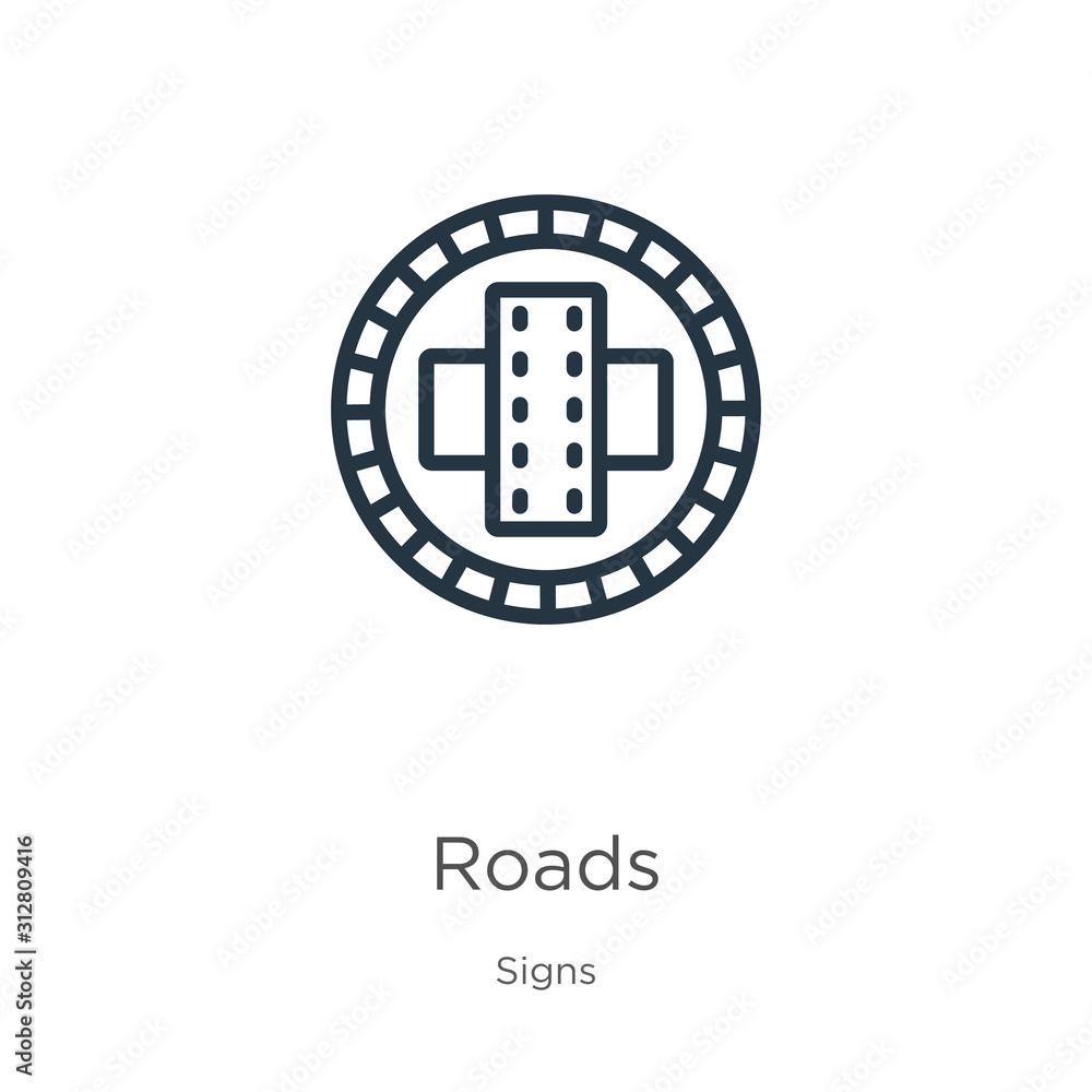 Roads icon. Thin linear roads outline icon isolated on white background from signs collection. Line vector sign, symbol for web and mobile Roads icon. Thin linear roads outline icon isolated on white background from signs collection. Line vector sign, symbol for web and mobile