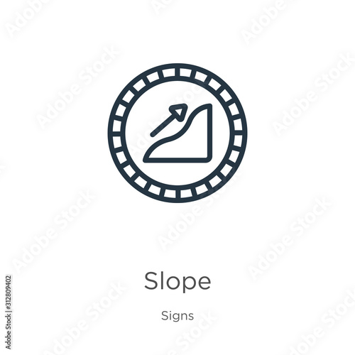 Slope icon. Thin linear slope outline icon isolated on white background from signs collection. Line vector sign, symbol for web and mobile