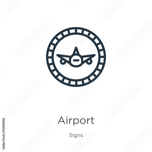 Airport icon. Thin linear airport outline icon isolated on white background from signs collection. Line vector sign, symbol for web and mobile