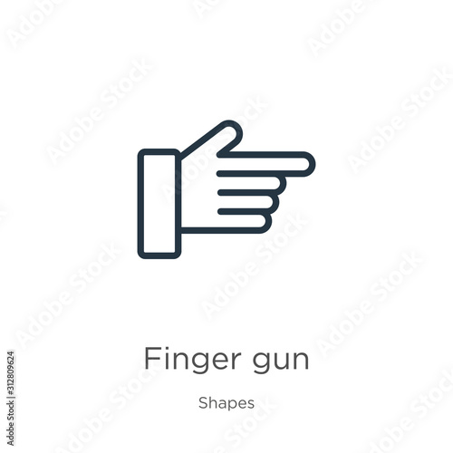 Finger gun icon. Thin linear finger gun outline icon isolated on white background from shapes collection. Line vector sign, symbol for web and mobile