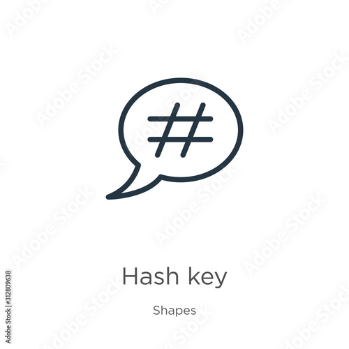 Hash key icon. Thin linear hash key outline icon isolated on white background from shapes collection. Line vector sign, symbol for web and mobile