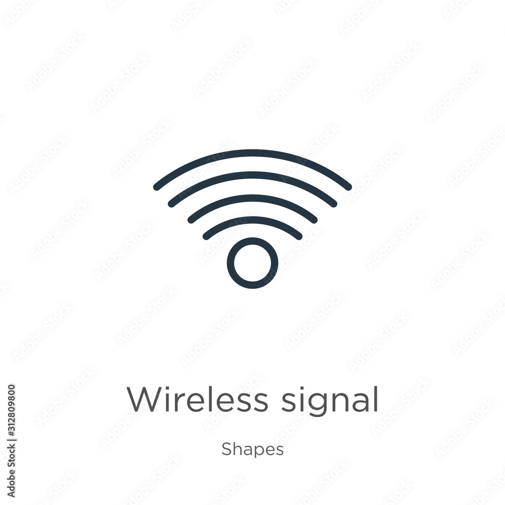 Wireless signal icon. Thin linear wireless signal outline icon isolated on white background from shapes collection. Line vector sign, symbol for web and mobile Wireless signal icon. Thin linear wireless signal outline icon isolated on white background from shapes collection. Line vector sign, symbol for web and mobile