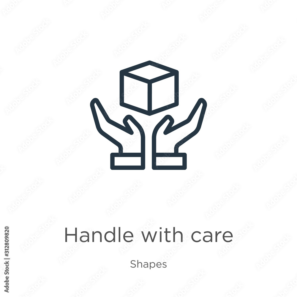 Handle with care icon. Thin linear handle with care outline icon isolated on white background from shapes collection. Line vector sign, symbol for web and mobile Handle with care icon. Thin linear handle with care outline icon isolated on white background from shapes collection. Line vector sign, symbol for web and mobile