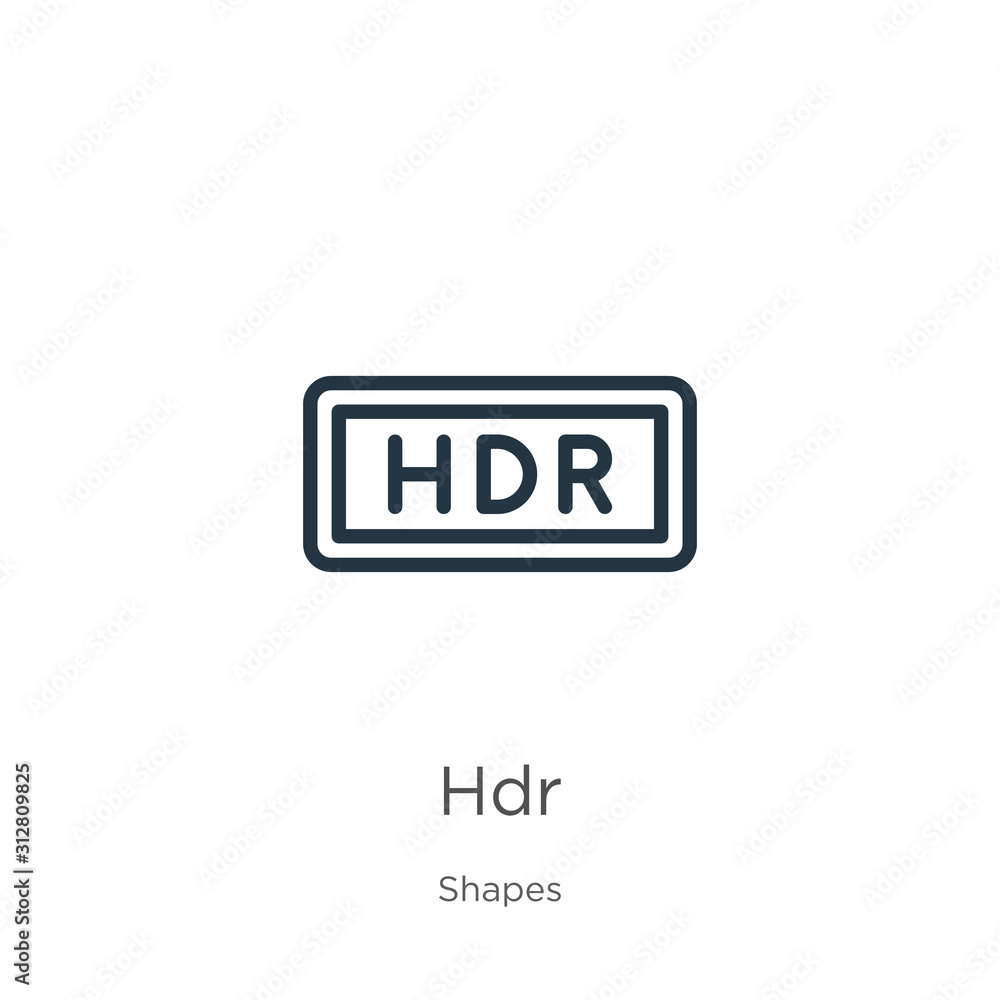 Hdr icon. Thin linear hdr outline icon isolated on white background from shapes collection. Line vector sign, symbol for web and mobile Hdr icon. Thin linear hdr outline icon isolated on white background from shapes collection. Line vector sign, symbol for web and mobile