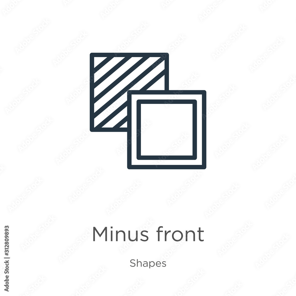 Minus front icon. Thin linear minus front outline icon isolated on white background from shapes collection. Line vector sign, symbol for web and mobile Minus front icon. Thin linear minus front outline icon isolated on white background from shapes collection. Line vector sign, symbol for web and mobile