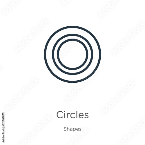 Circles icon. Thin linear circles outline icon isolated on white background from shapes collection. Line vector sign, symbol for web and mobile