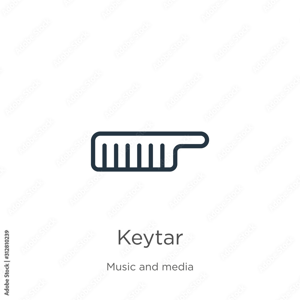 Keytar icon. Thin linear keytar outline icon isolated on white background from music collection. Line vector sign, symbol for web and mobile Keytar icon. Thin linear keytar outline icon isolated on white background from music collection. Line vector sign, symbol for web and mobile