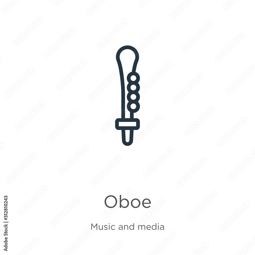 Oboe icon. Thin linear oboe outline icon isolated on white background from music collection. Line vector sign, symbol for web and mobile Oboe icon. Thin linear oboe outline icon isolated on white background from music collection. Line vector sign, symbol for web and mobile