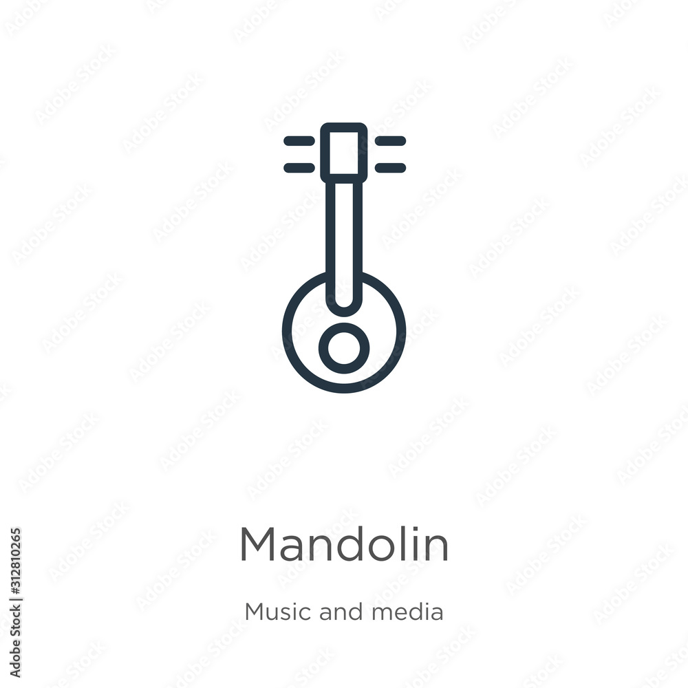 Mandolin icon. Thin linear mandolin outline icon isolated on white background from music collection. Line vector sign, symbol for web and mobile Mandolin icon. Thin linear mandolin outline icon isolated on white background from music collection. Line vector sign, symbol for web and mobile