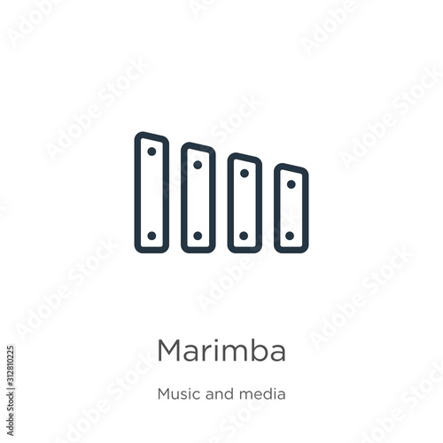 Marimba icon. Thin linear marimba outline icon isolated on white background from music collection. Line vector sign  symbol for web and mobile