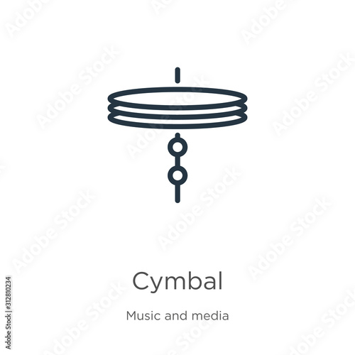 Cymbal icon. Thin linear cymbal outline icon isolated on white background from music collection. Line vector sign, symbol for web and mobile