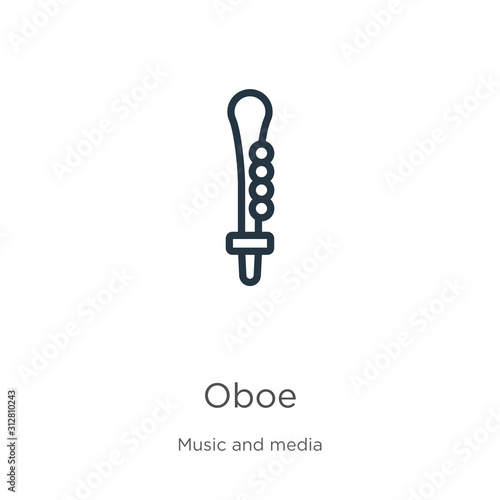 Oboe icon. Thin linear oboe outline icon isolated on white background from music collection. Line vector sign, symbol for web and mobile