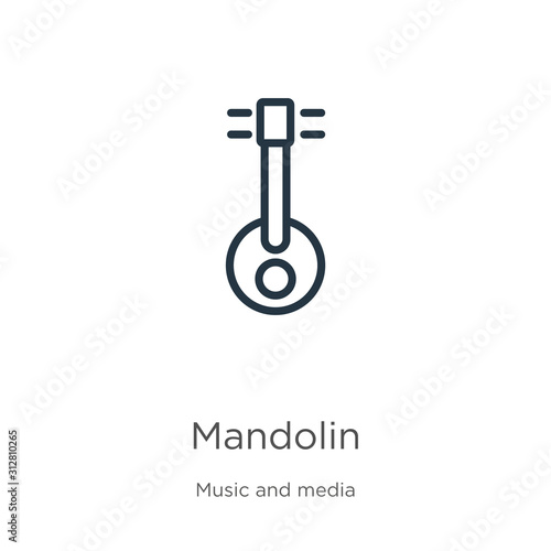 Mandolin icon. Thin linear mandolin outline icon isolated on white background from music collection. Line vector sign, symbol for web and mobile