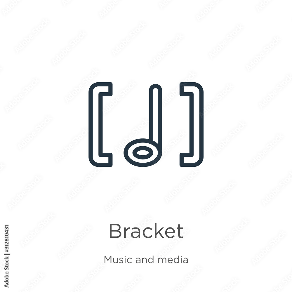 Bracket icon. Thin linear bracket outline icon isolated on white background from music and media collection. Line vector sign, symbol for web and mobile