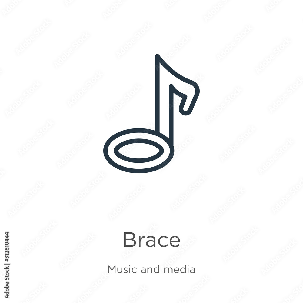 Brace icon. Thin linear brace outline icon isolated on white background from music and media collection. Line vector sign, symbol for web and mobile Brace icon. Thin linear brace outline icon isolated on white background from music and media collection. Line vector sign, symbol for web and mobile