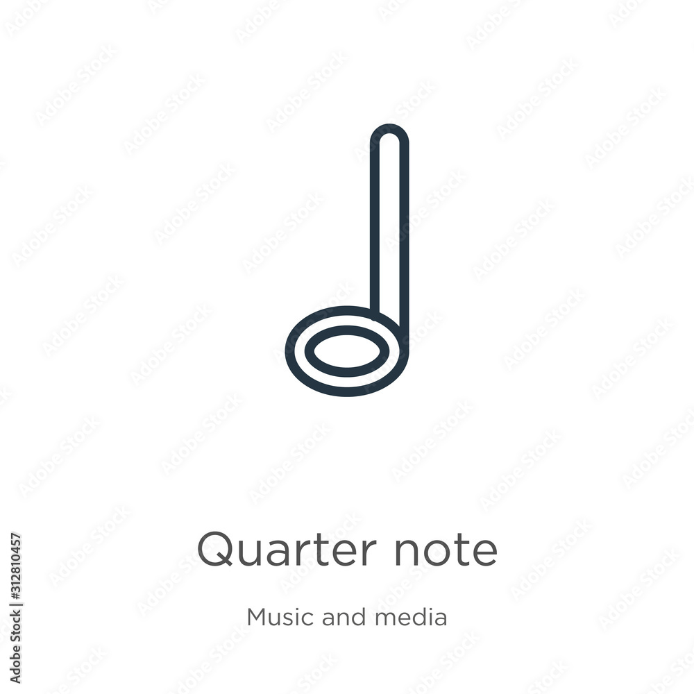 Quarter note icon. Thin linear quarter note outline icon isolated on white background from music and media collection. Line vector sign, symbol for web and mobile Quarter note icon. Thin linear quarter note outline icon isolated on white background from music and media collection. Line vector sign, symbol for web and mobile