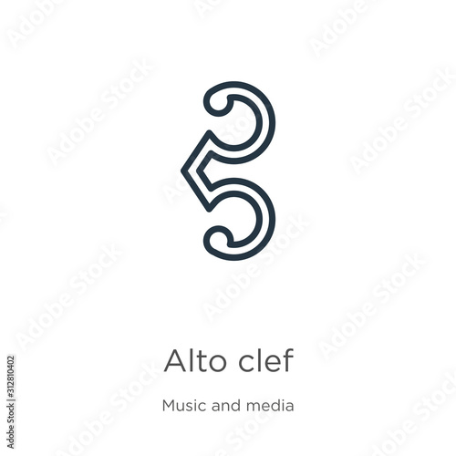 Alto clef icon. Thin linear alto clef outline icon isolated on white background from music and media collection. Line vector sign, symbol for web and mobile