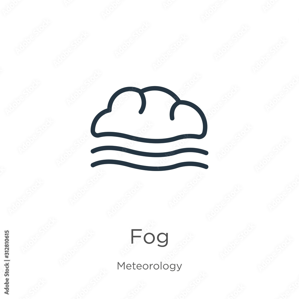 Fog icon. Thin linear fog outline icon isolated on white background from meteorology collection. Line vector sign, symbol for web and mobile Fog icon. Thin linear fog outline icon isolated on white background from meteorology collection. Line vector sign, symbol for web and mobile