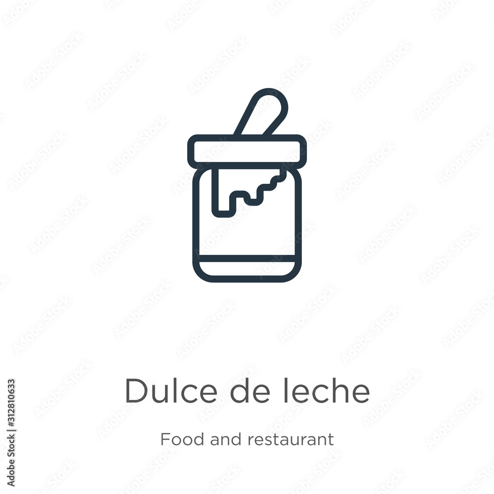Dulce de leche icon. Thin linear dulce de leche outline icon isolated on white background from food and restaurant collection. Line vector sign, symbol for web and mobile Dulce de leche icon. Thin linear dulce de leche outline icon isolated on white background from food and restaurant collection. Line vector sign, symbol for web and mobile