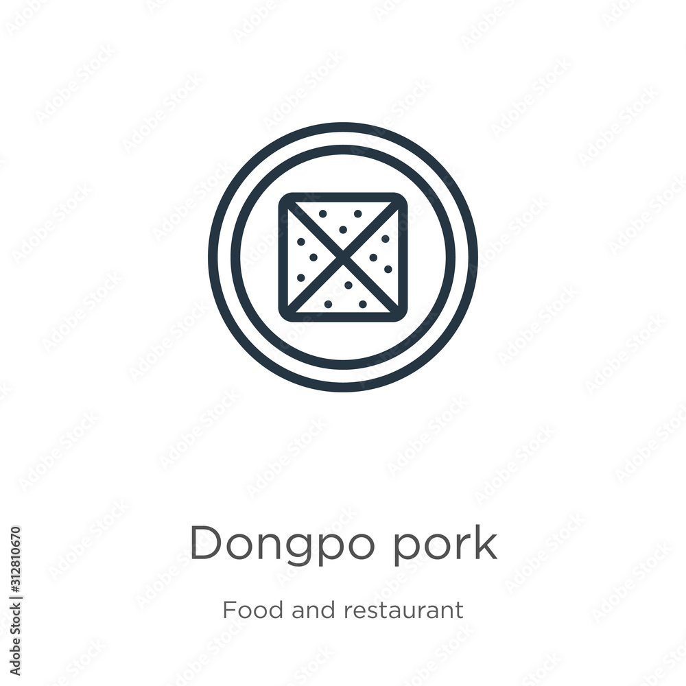 Dongpo pork icon. Thin linear dongpo pork outline icon isolated on white background from food and restaurant collection. Line vector sign, symbol for web and mobile Dongpo pork icon. Thin linear dongpo pork outline icon isolated on white background from food and restaurant collection. Line vector sign, symbol for web and mobile
