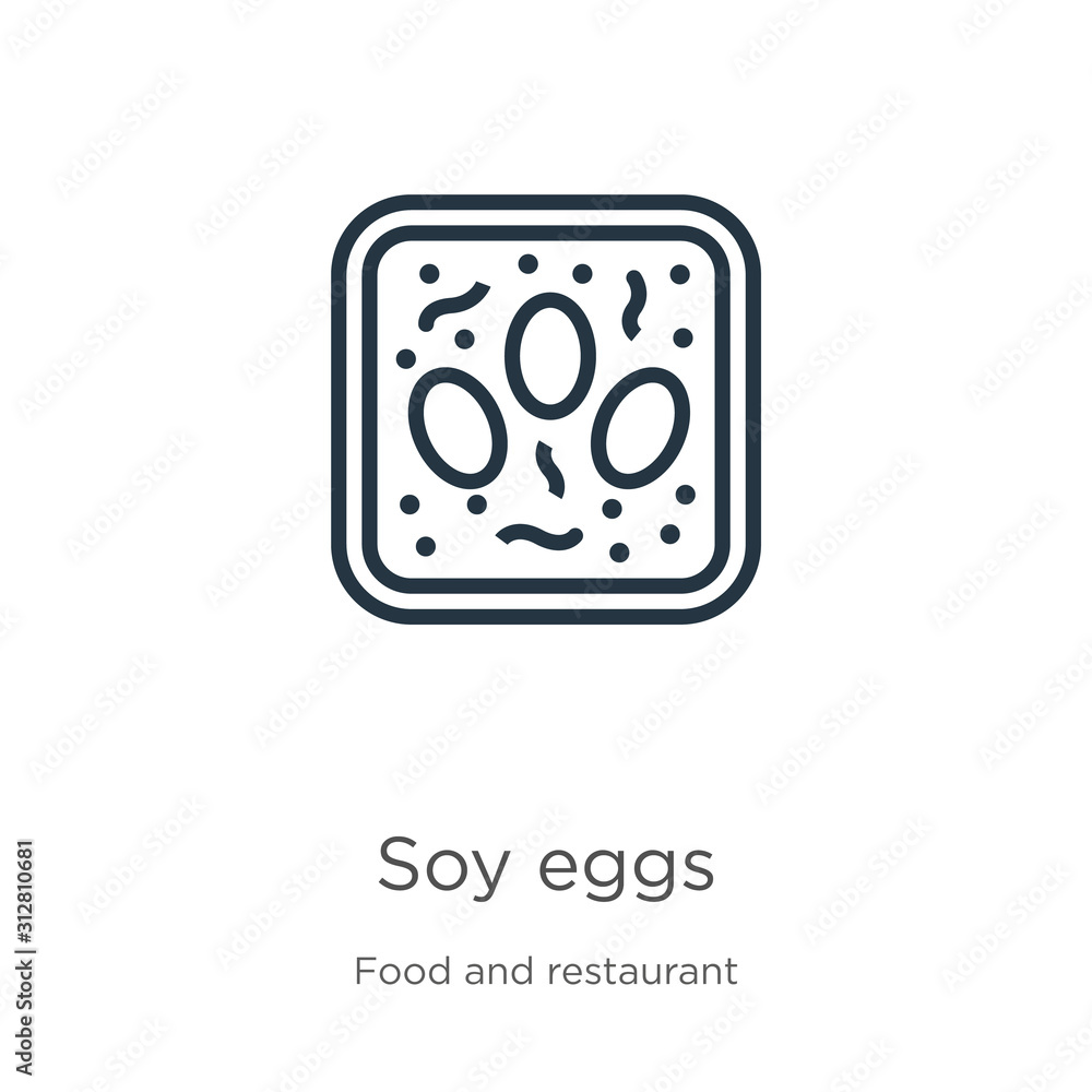 Soy eggs icon. Thin linear soy eggs outline icon isolated on white background from food and restaurant collection. Line vector sign, symbol for web and mobile