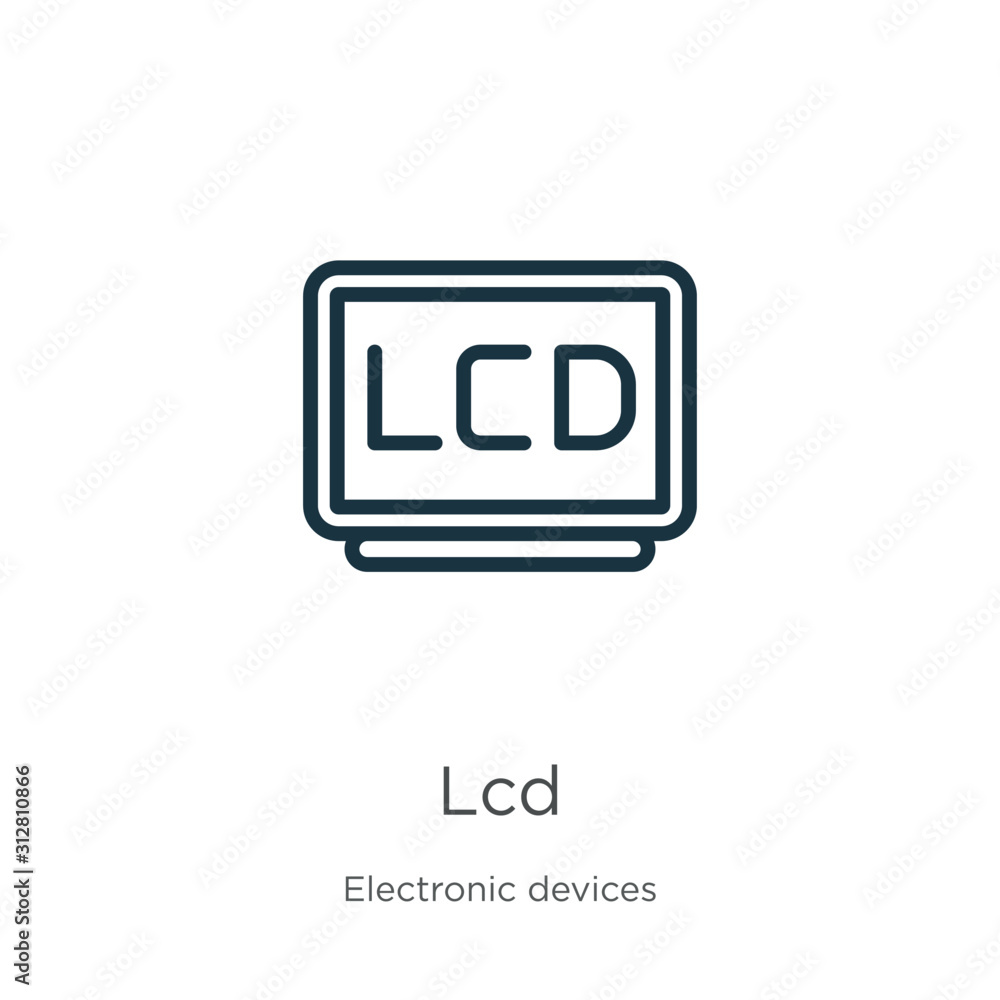 Lcd icon. Thin linear lcd outline icon isolated on white background from electronic devices collection. Line vector sign, symbol for web and mobile Lcd icon. Thin linear lcd outline icon isolated on white background from electronic devices collection. Line vector sign, symbol for web and mobile