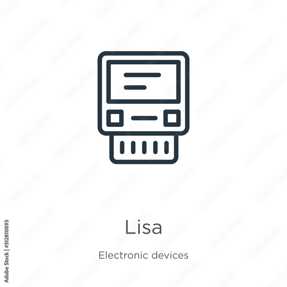 Lisa icon. Thin linear lisa outline icon isolated on white background from electronic devices collection. Line vector sign, symbol for web and mobile Lisa icon. Thin linear lisa outline icon isolated on white background from electronic devices collection. Line vector sign, symbol for web and mobile