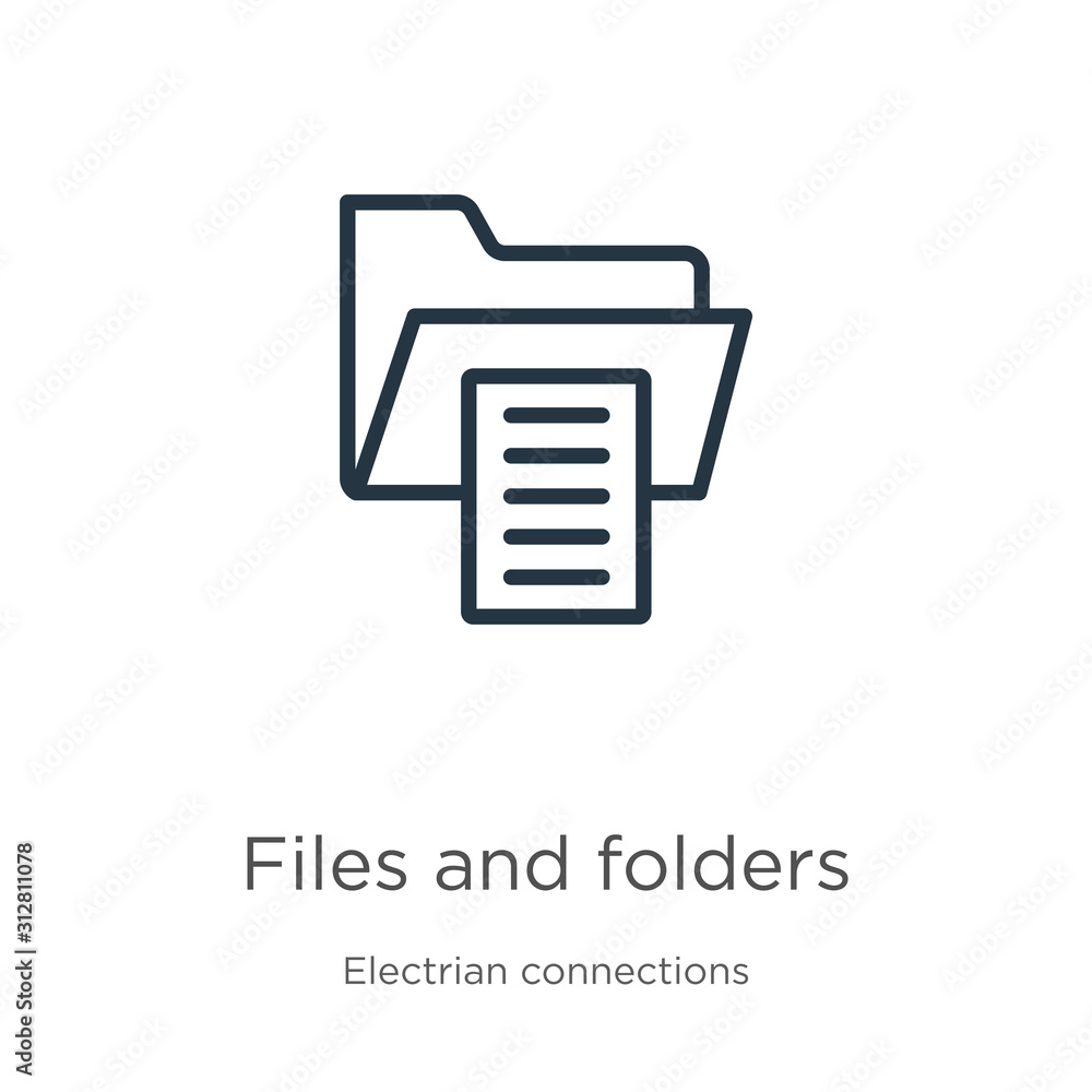 Files and folders icon. Thin linear files and folders outline icon isolated on white background from electrian connections collection. Line vector sign, symbol for web and mobile Files and folders icon. Thin linear files and folders outline icon isolated on white background from electrian connections collection. Line vector sign, symbol for web and mobile