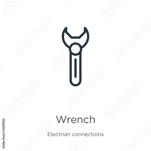 Wrench icon. Thin linear wrench outline icon isolated on white background from electrian connections collection. Line vector sign, symbol for web and mobile