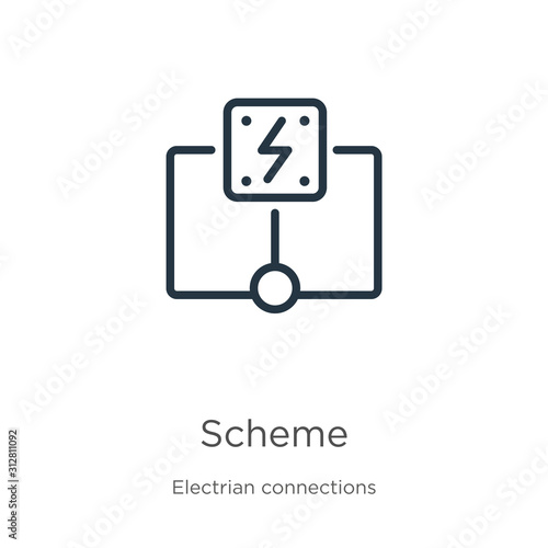 Scheme icon. Thin linear scheme outline icon isolated on white background from electrian connections collection. Line vector sign, symbol for web and mobile